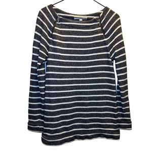 LOFT Gray & White Striped Sweater Size Small Zipper Shoulder Cutout